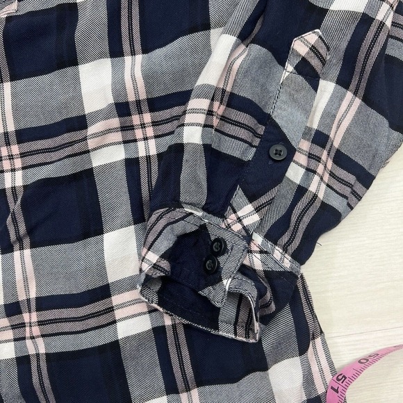 Torrid Womens Flannel Camp Shirt 2XL Black Pink Plaid Button Up Flap Pocket - Picture 9 of 9